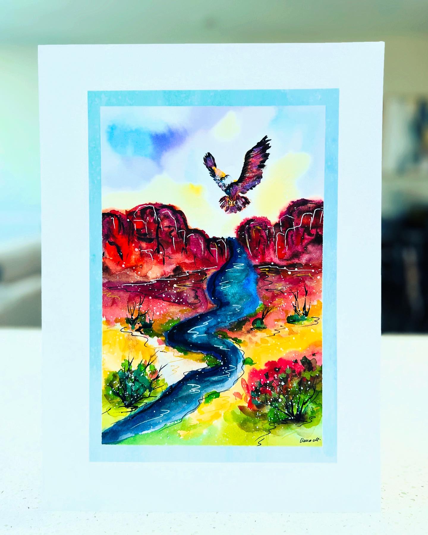 Falcon Over the Grand Canyon – Original Watercolor Painting 11x15 inches