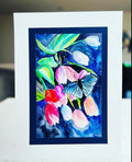 Blue Morpho Butterfly & Tulips - Original Watercolor Painting- 11x14 inches