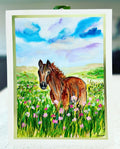 Brown Horse In The Meadow- Original Watercolor Painting- 8.5x11 inches