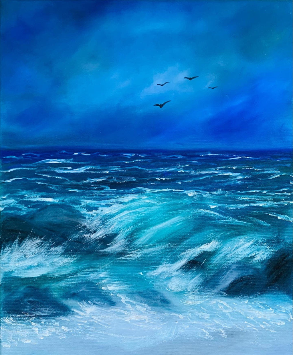 Stormy Ocean- Original Oil Painting On Canvas- 16x20 inches