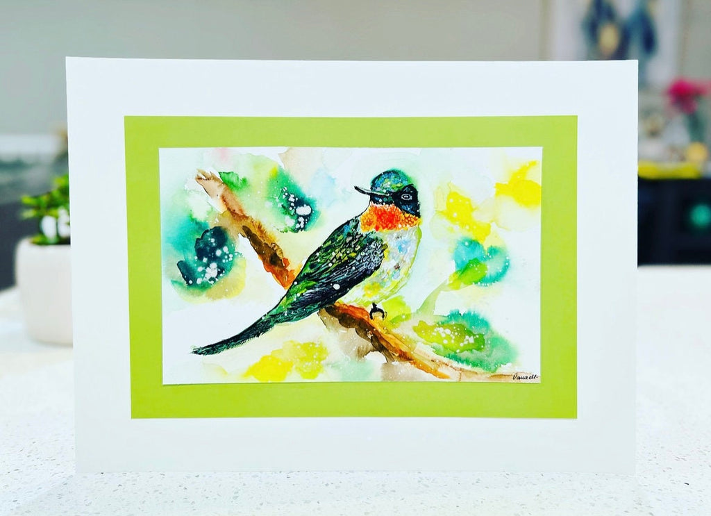 Green Hummingbird - Original Watercolor Painting- 14x11 inches