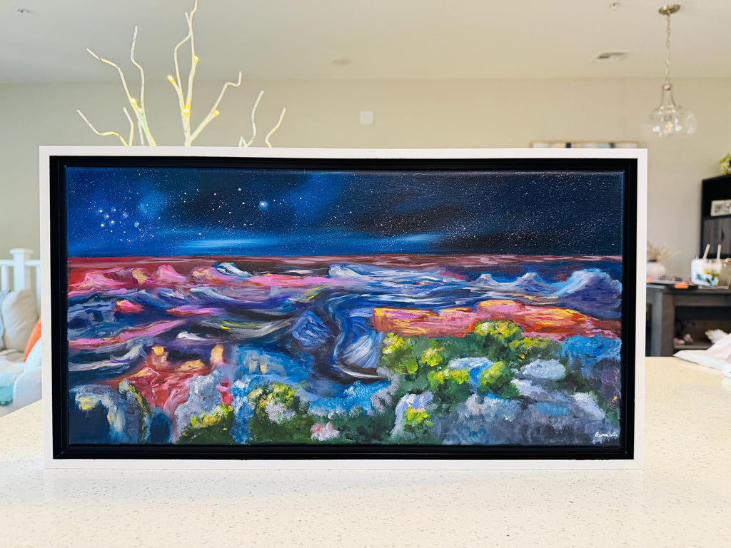 The Grand Canyon – Starry Night Scene – Original Oil Painting – 20x10 inches