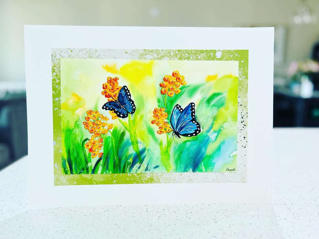 Blue Morph Butterflies- Original Watercolor Painting- 11x14 inches