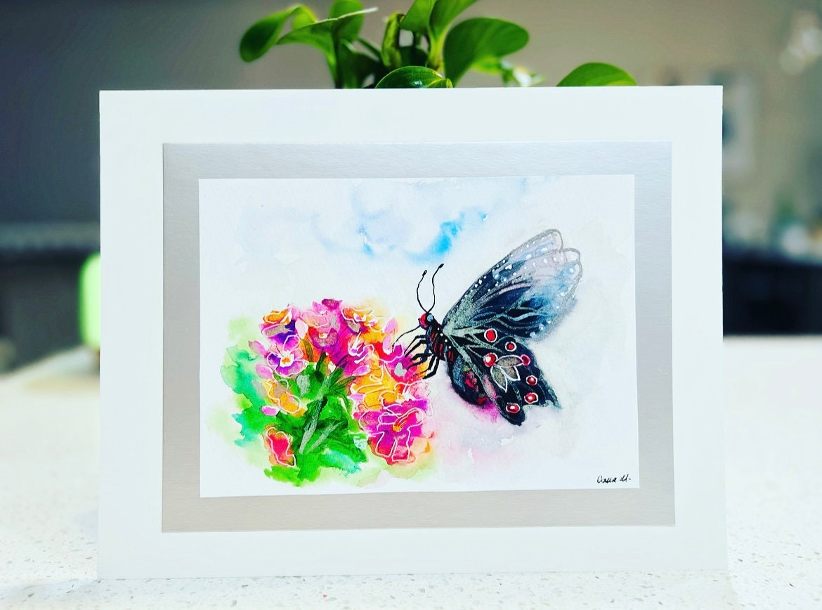 Blue-Gray Butterfly – Original Watercolor Painting – 11x8.5 inches