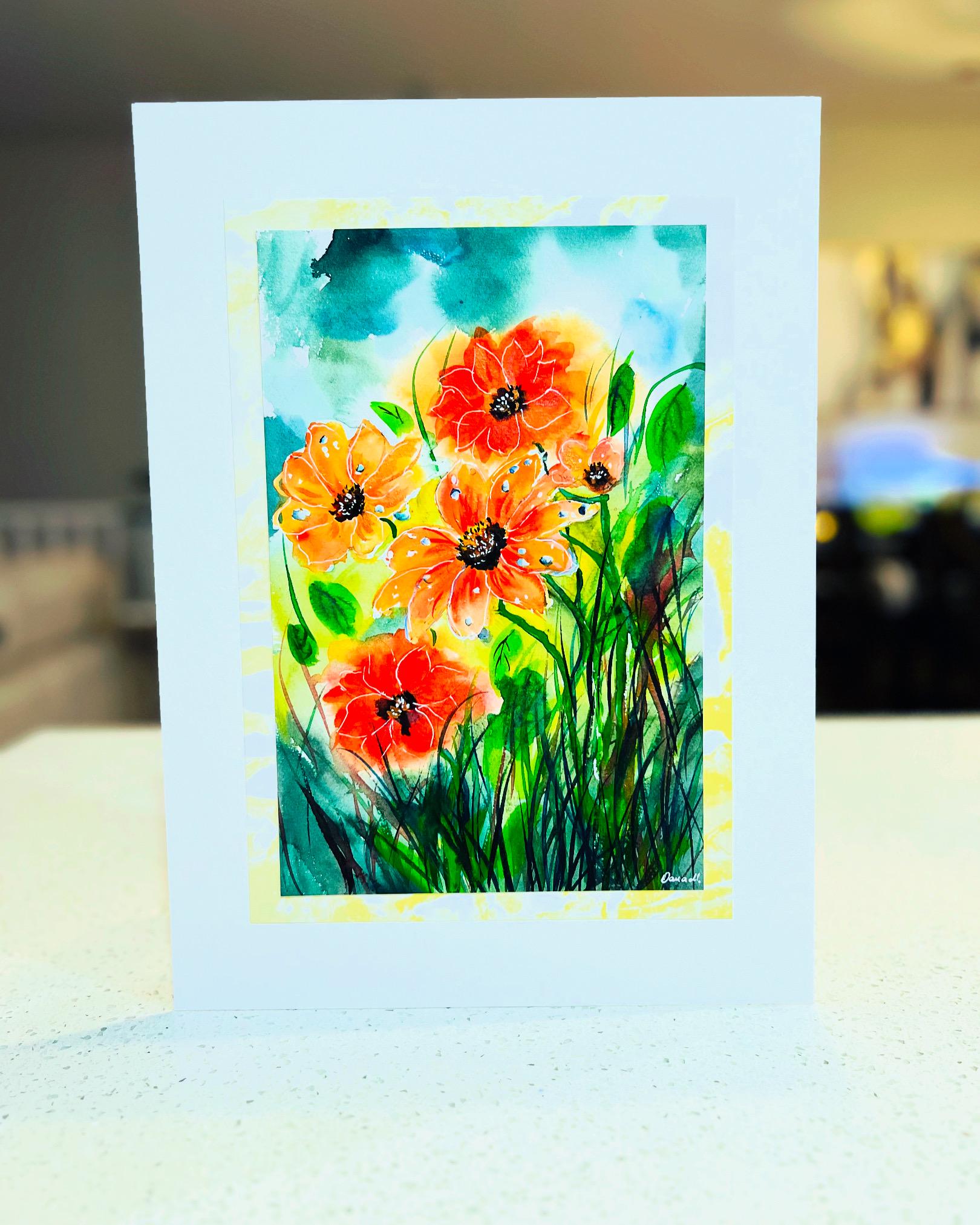 Orange Flowers After the Rain – Original Watercolor Painting – 11x15 inches