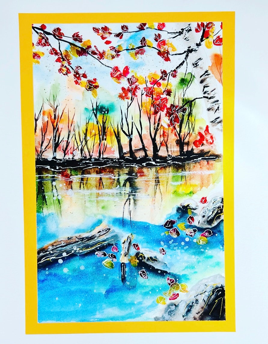 Fall Lake Landscape- Original Watercolor Painting