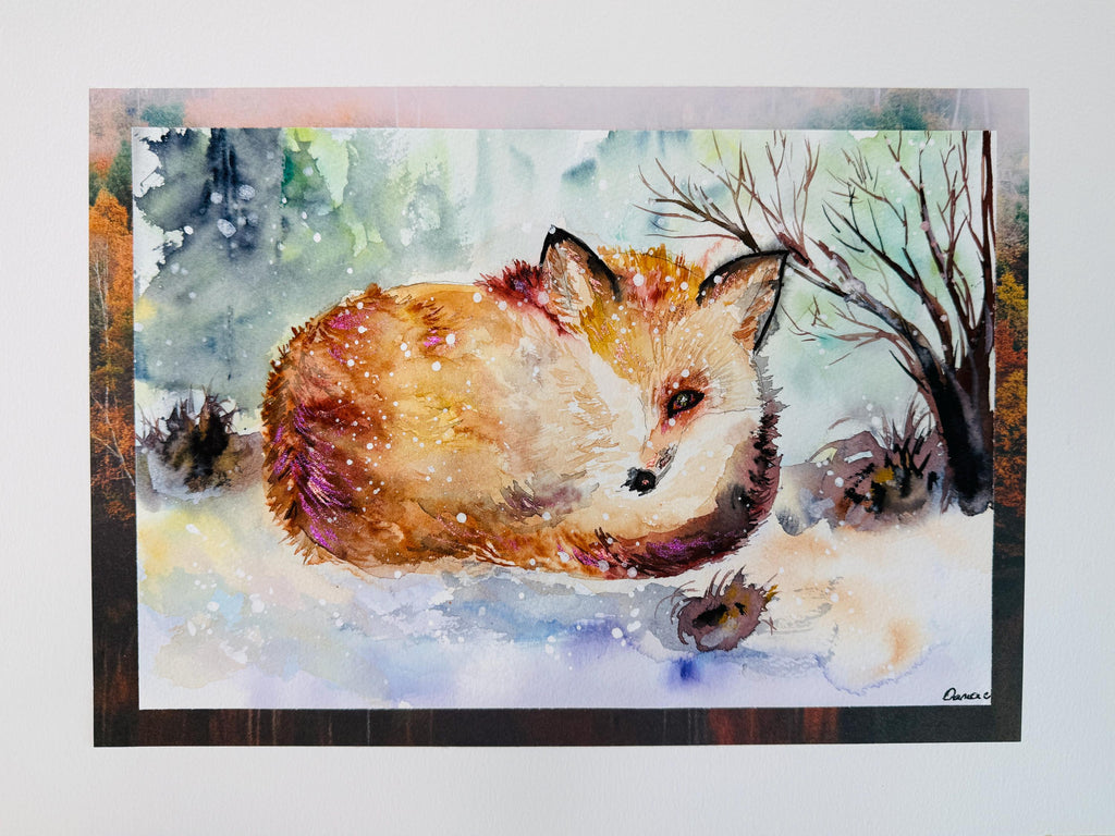 Fox In The Snow- Original Watercolor Painting- 11x 15 inches