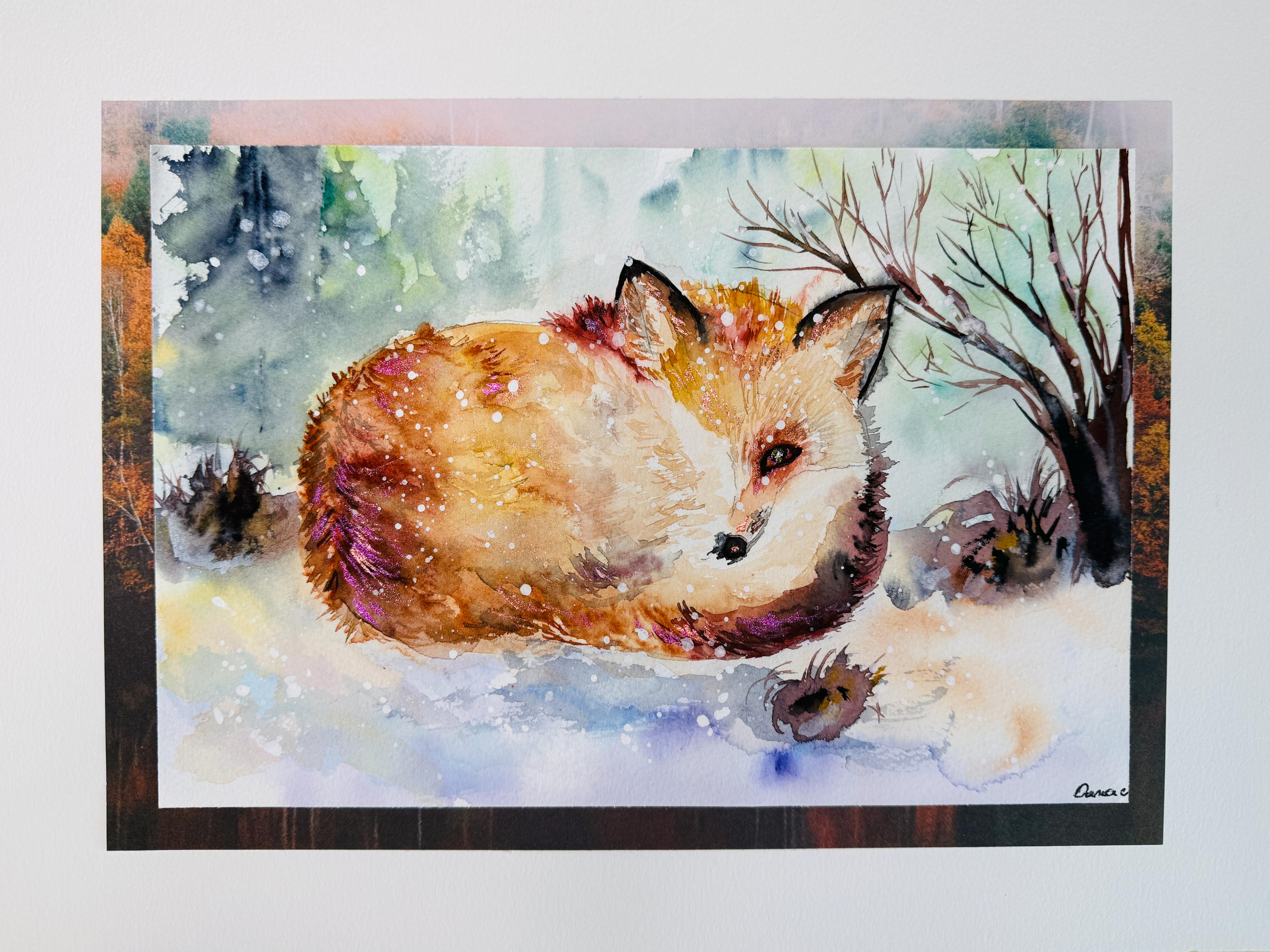 Fox In The Snow- Original Watercolor Painting- 11x 15 inches