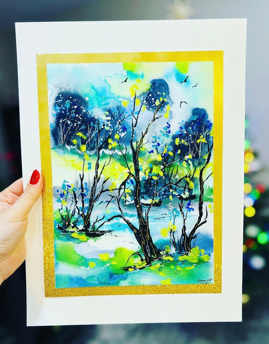 Abstract Winter Forest- Original Watercolor Painting- 11x15 inches
