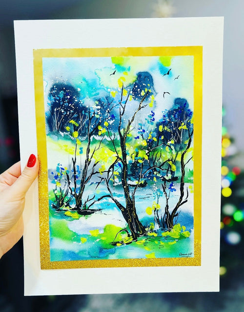 Abstract Winter Forest- Original Watercolor Painting- 11x15 inches