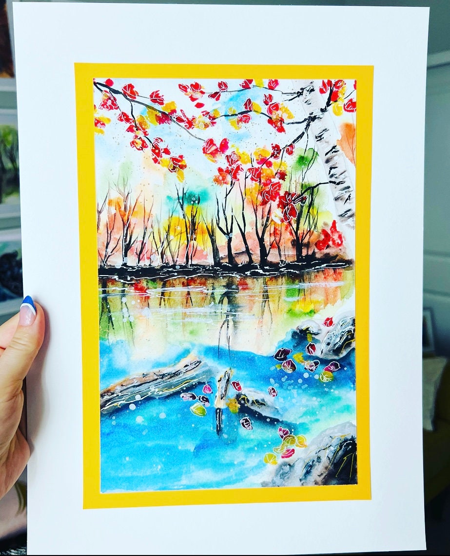 Fall Lake Landscape- Original Watercolor Painting