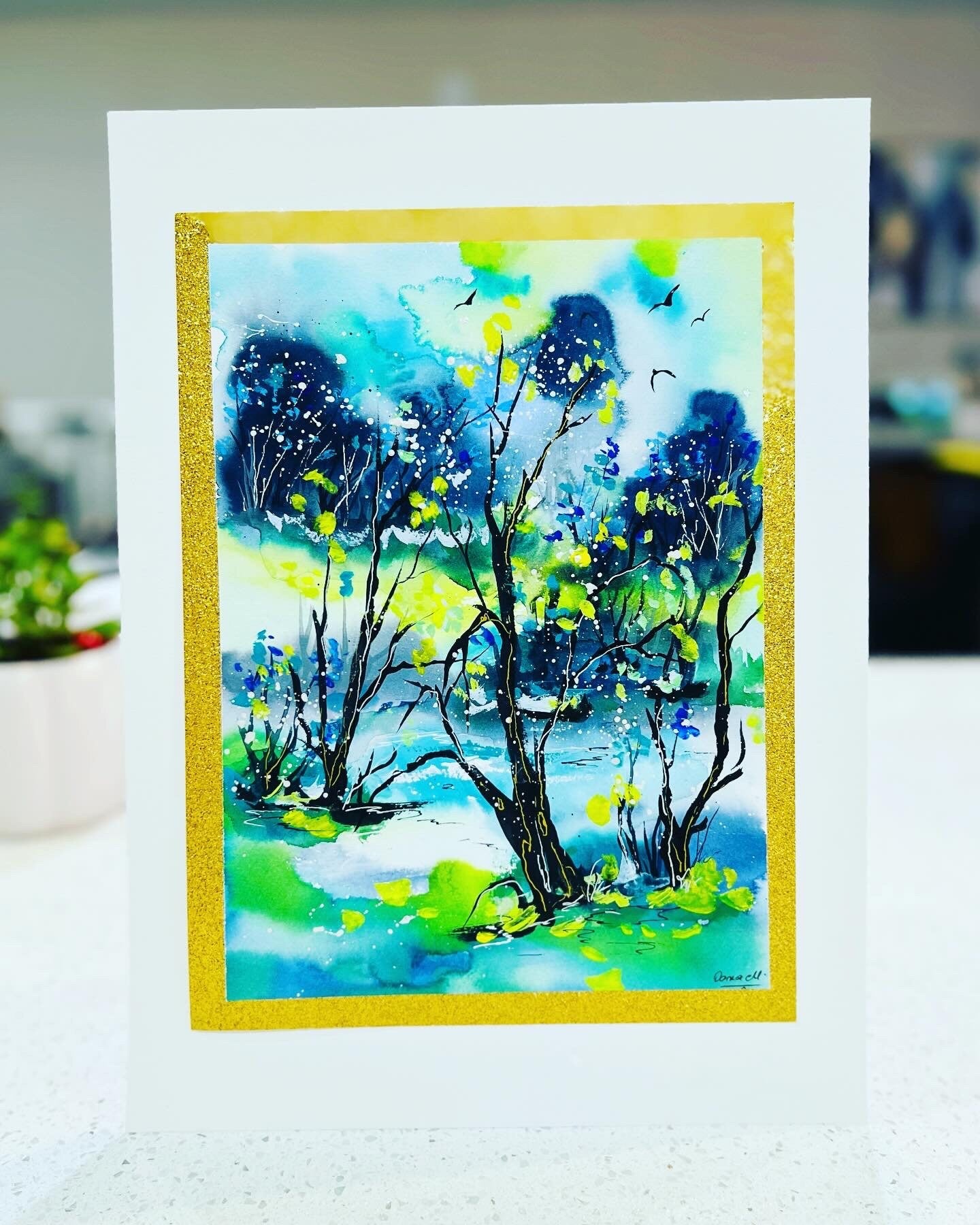 Abstract Winter Forest- Original Watercolor Painting- 11x15 inches