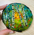 Birch Tree Forest- Original Oil Painting on Wood Slice- 4x4 inches