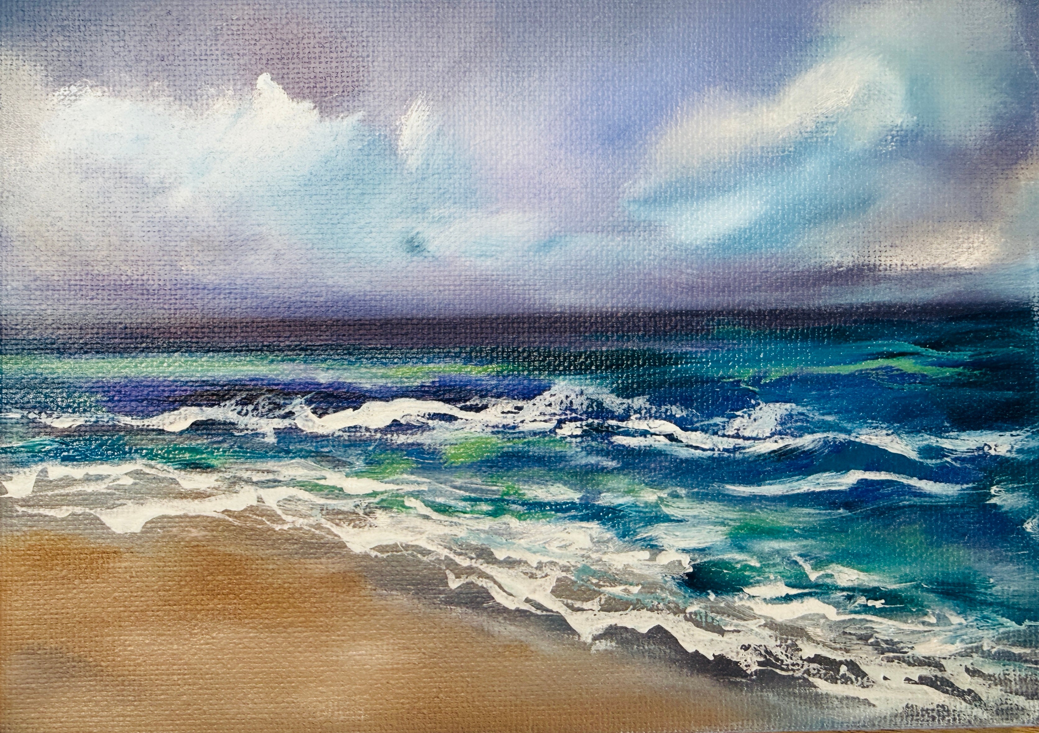 Cloudy Ocean Scene – Original Oil Painting – 5x7 inches