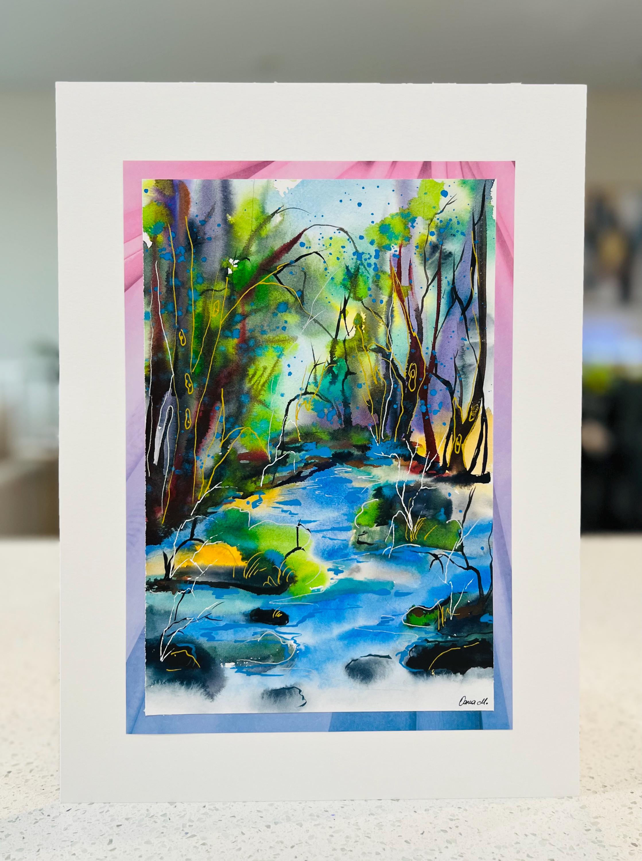Blue River – Original Abstract Watercolor Painting – 11x15 inches